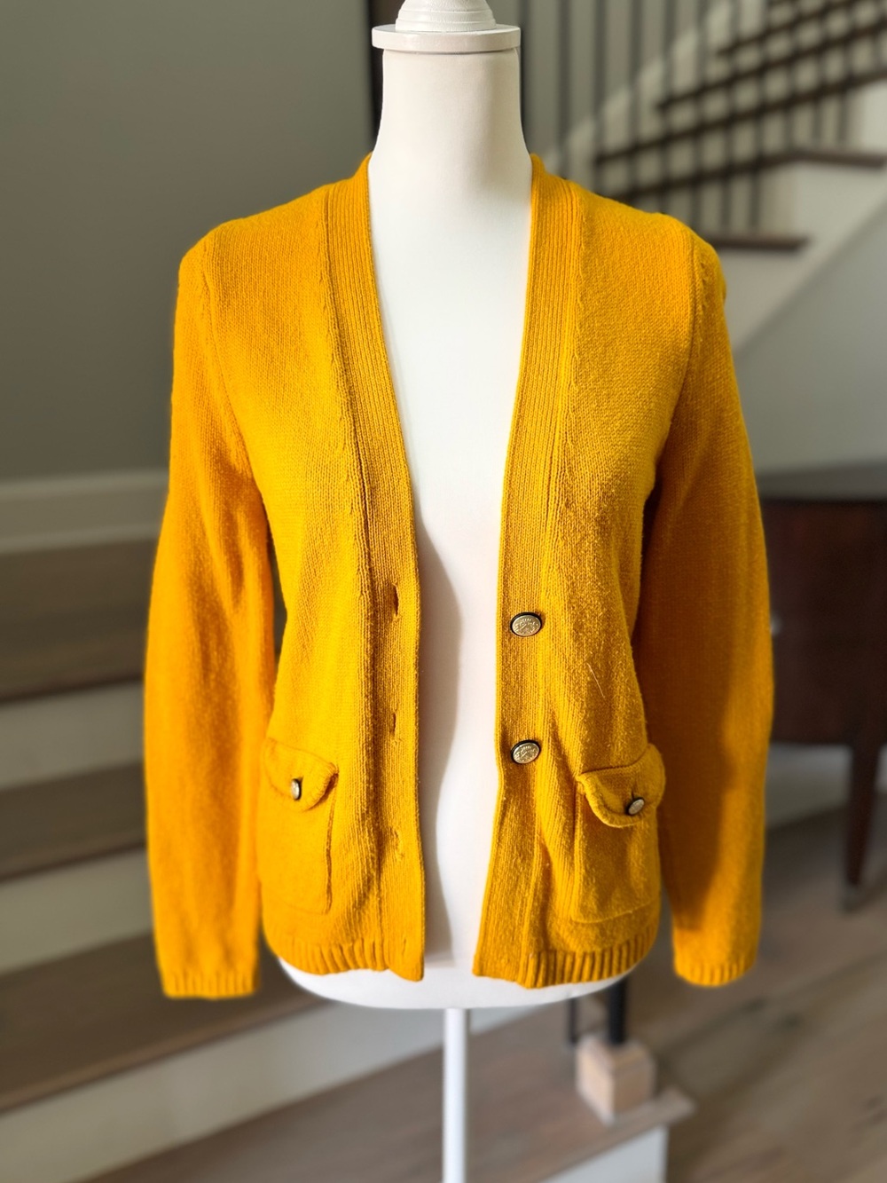 Talbots Marigold Cardigan Women’s Mustard Yellow-Orange Button-Front Sweater